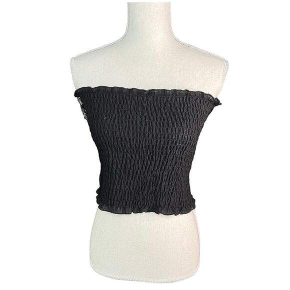 She & Sky Black Smocked Tube Top neutral basics minimalist casual Y2K spring - Picture 1 of 5